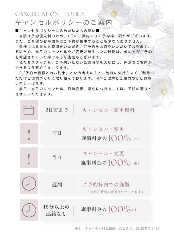 キャンセルポリシーに関する説明文